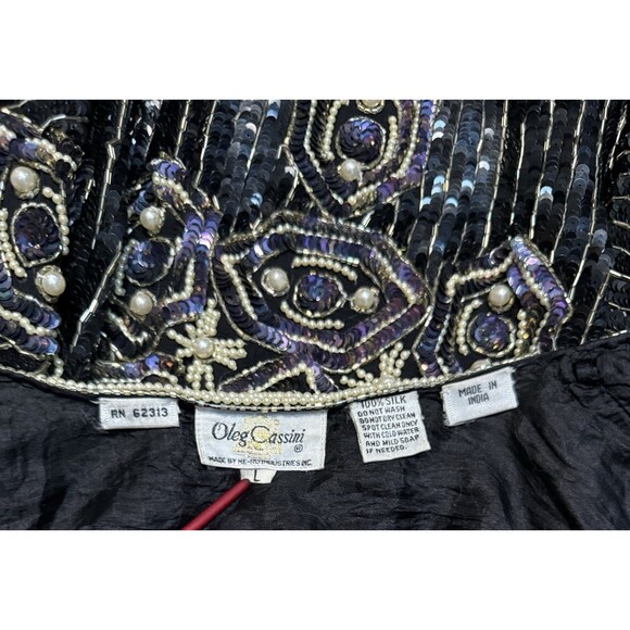 Vtg Oleg Cassini Sparkly Beaded Sequin Jacket Embellished Pearls Open Front Sz L - Picture 16 of 16